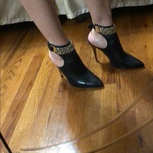 Marciano Leather bootie with gold chain detail